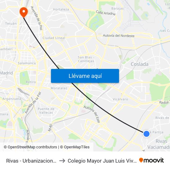 Rivas - Urbanizaciones to Colegio Mayor Juan Luis Vives map