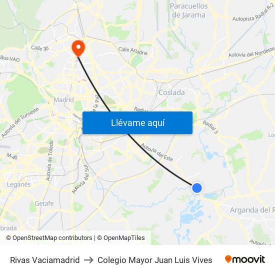 Rivas Vaciamadrid to Colegio Mayor Juan Luis Vives map