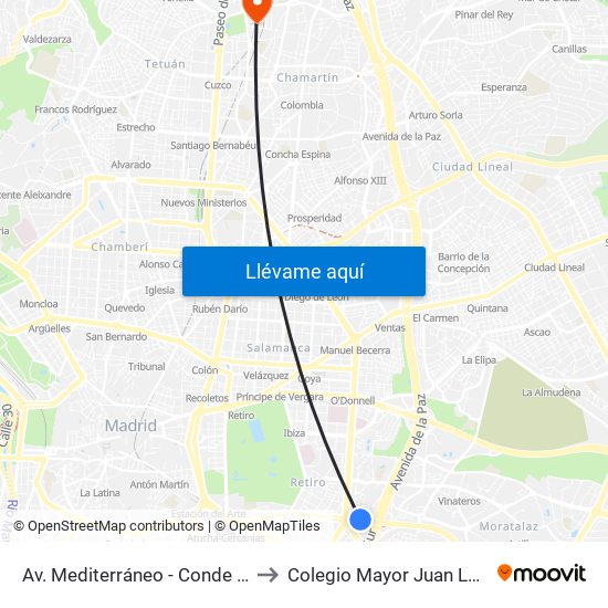 Av. Mediterráneo - Conde De Casal to Colegio Mayor Juan Luis Vives map