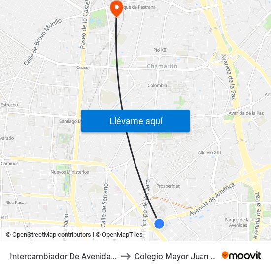 Intercambiador De Avenida De América to Colegio Mayor Juan Luis Vives map