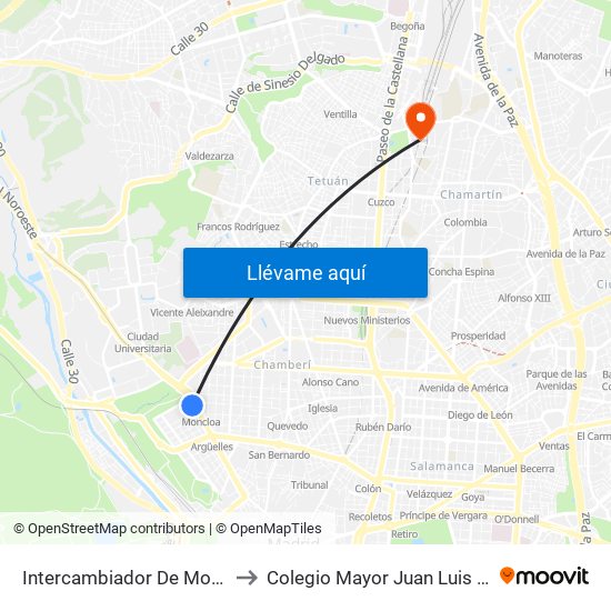 Intercambiador De Moncloa to Colegio Mayor Juan Luis Vives map