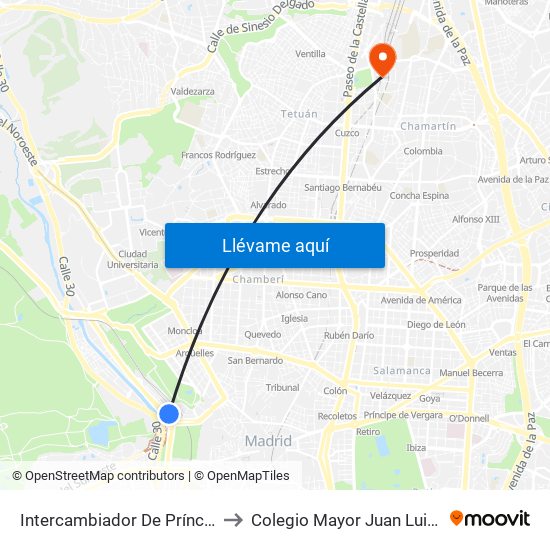 Intercambiador De Príncipe Pío to Colegio Mayor Juan Luis Vives map