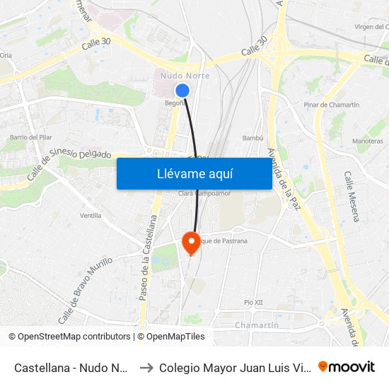 Castellana - Nudo Norte to Colegio Mayor Juan Luis Vives map