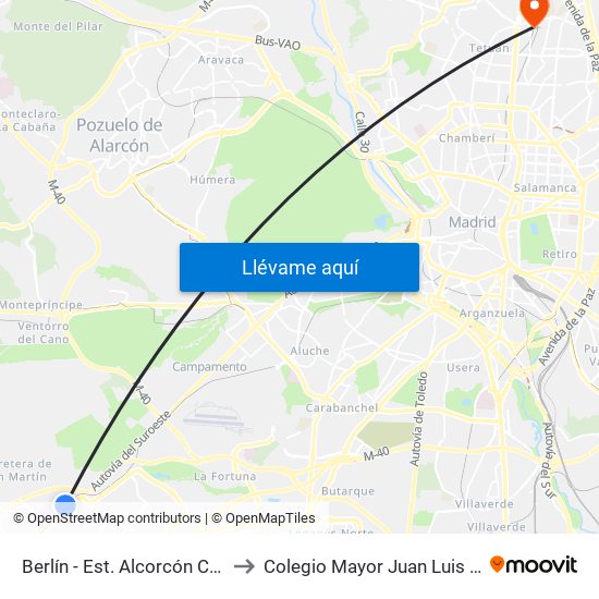 Berlín - Est. Alcorcón Central to Colegio Mayor Juan Luis Vives map