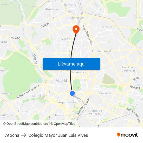 Atocha to Colegio Mayor Juan Luis Vives map