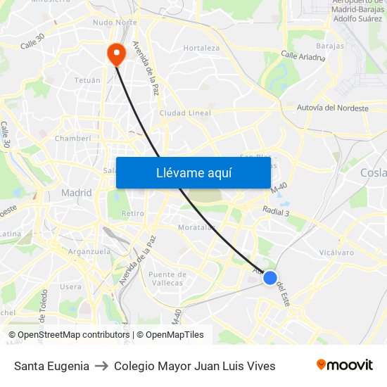 Santa Eugenia to Colegio Mayor Juan Luis Vives map