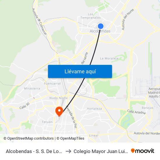 Alcobendas - S. S. De Los Reyes to Colegio Mayor Juan Luis Vives map