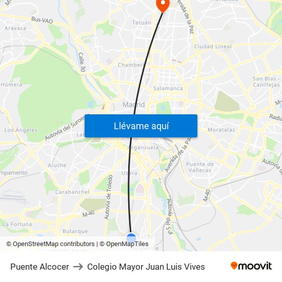 Puente Alcocer to Colegio Mayor Juan Luis Vives map