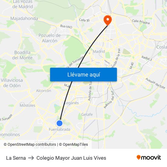 La Serna to Colegio Mayor Juan Luis Vives map