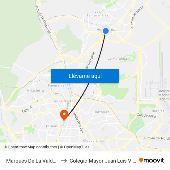 Marqués De La Valdavia to Colegio Mayor Juan Luis Vives map