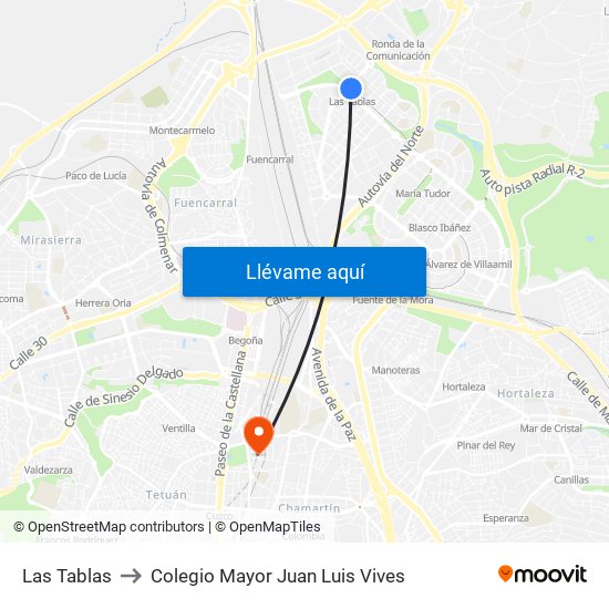 Las Tablas to Colegio Mayor Juan Luis Vives map