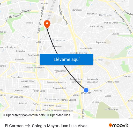El Carmen to Colegio Mayor Juan Luis Vives map