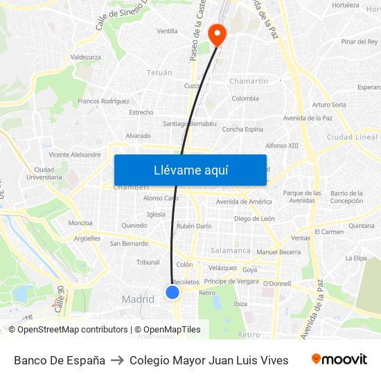 Banco De España to Colegio Mayor Juan Luis Vives map