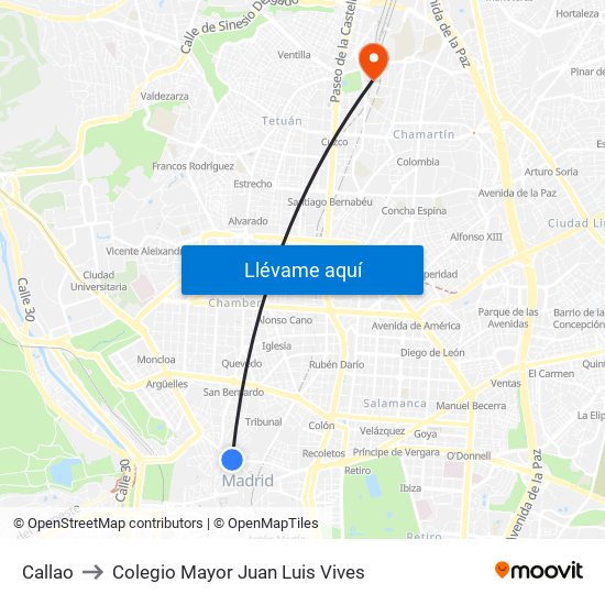 Callao to Colegio Mayor Juan Luis Vives map