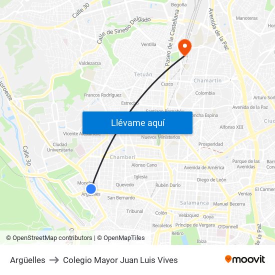 Argüelles to Colegio Mayor Juan Luis Vives map