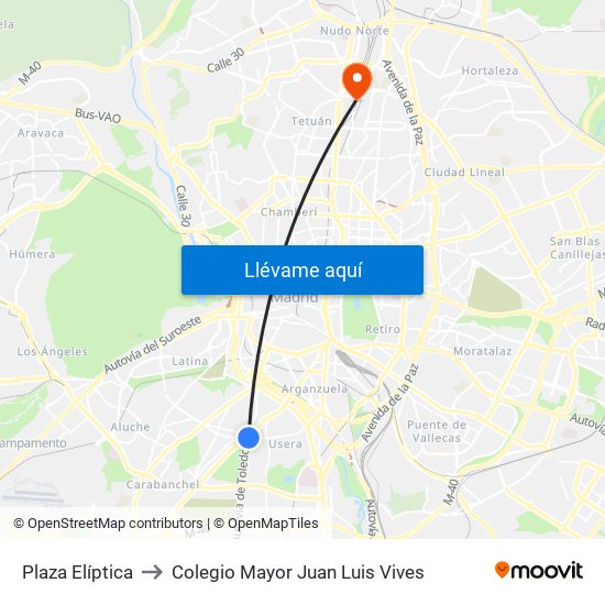 Plaza Elíptica to Colegio Mayor Juan Luis Vives map