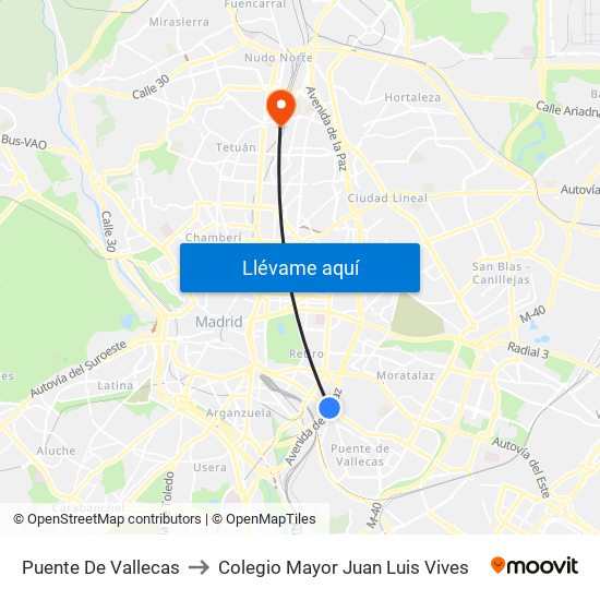 Puente De Vallecas to Colegio Mayor Juan Luis Vives map