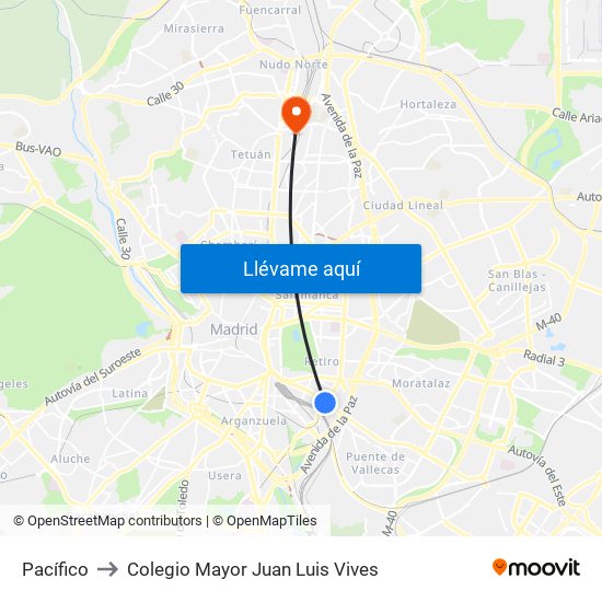 Pacífico to Colegio Mayor Juan Luis Vives map