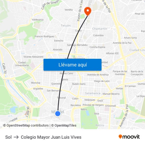 Sol to Colegio Mayor Juan Luis Vives map