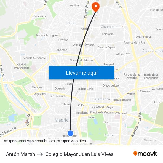 Antón Martín to Colegio Mayor Juan Luis Vives map