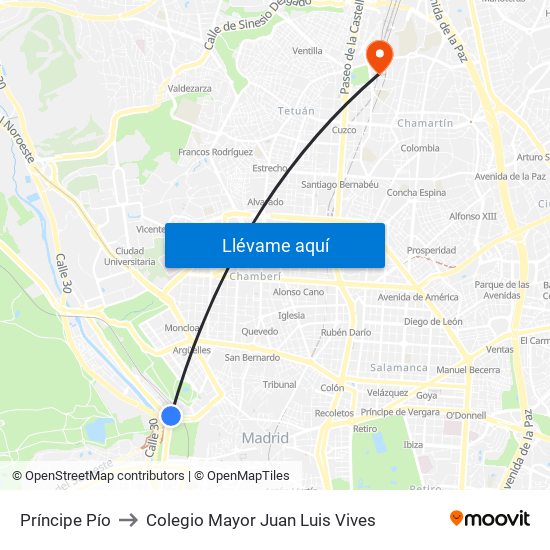 Príncipe Pío to Colegio Mayor Juan Luis Vives map