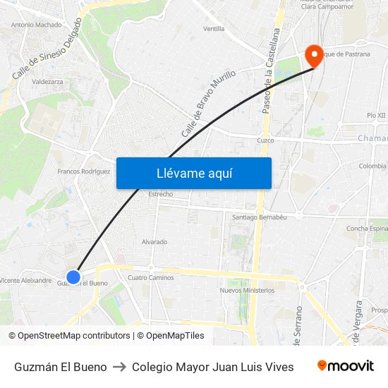 Guzmán El Bueno to Colegio Mayor Juan Luis Vives map