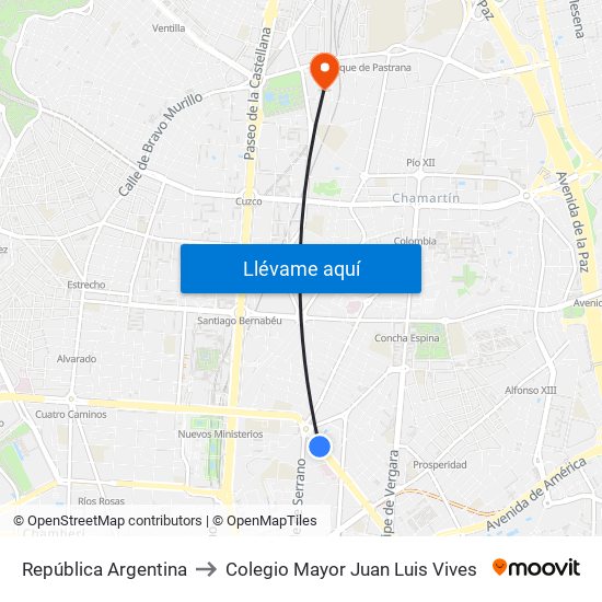 República Argentina to Colegio Mayor Juan Luis Vives map