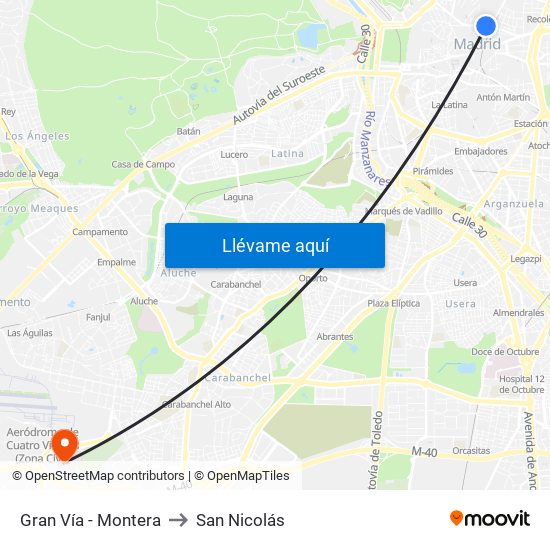 Gran Vía - Montera to San Nicolás map