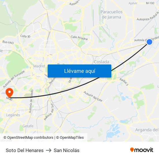 Soto Del Henares to San Nicolás map