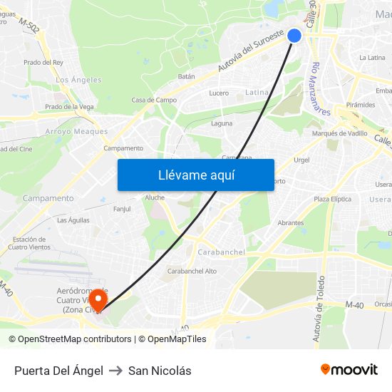 Puerta Del Ángel to San Nicolás map