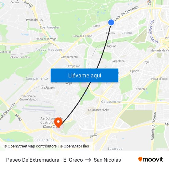 Paseo De Extremadura - El Greco to San Nicolás map