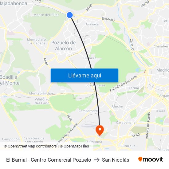 El Barrial - Centro Comercial Pozuelo to San Nicolás map