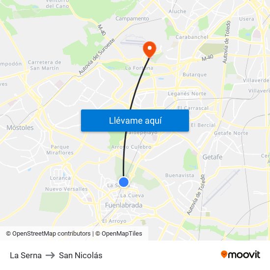 La Serna to San Nicolás map