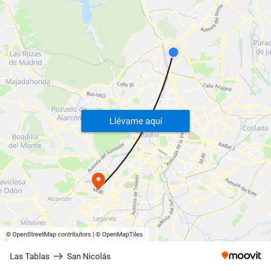 Las Tablas to San Nicolás map