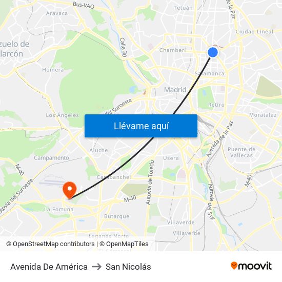 Avenida De América to San Nicolás map