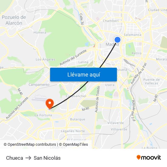 Chueca to San Nicolás map