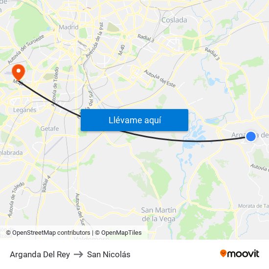 Arganda Del Rey to San Nicolás map