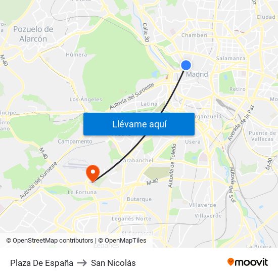 Plaza De España to San Nicolás map