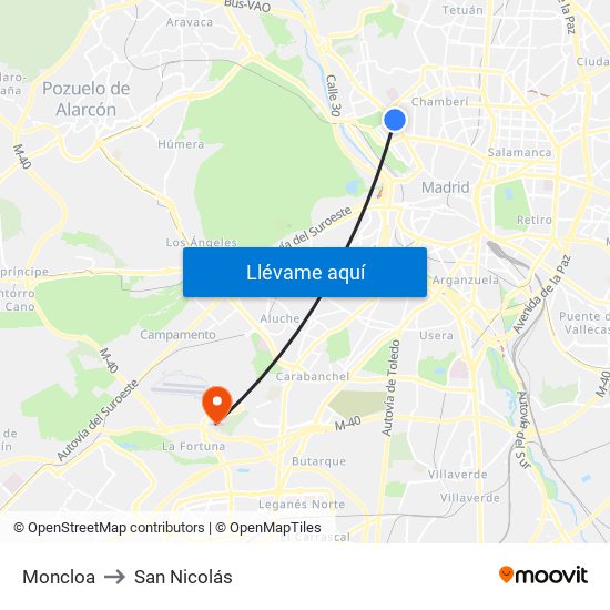 Moncloa to San Nicolás map