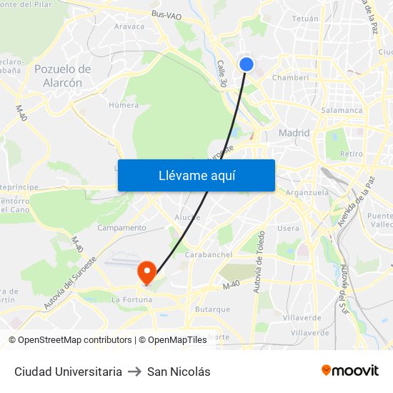 Ciudad Universitaria to San Nicolás map
