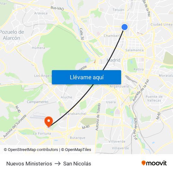 Nuevos Ministerios to San Nicolás map