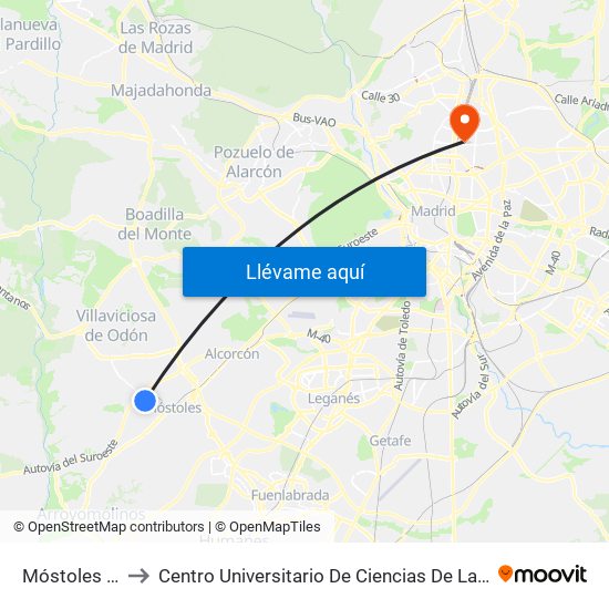 Móstoles - El Soto to Centro Universitario De Ciencias De La Salud San Rafael Nebrija map