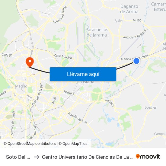 Soto Del Henares to Centro Universitario De Ciencias De La Salud San Rafael Nebrija map