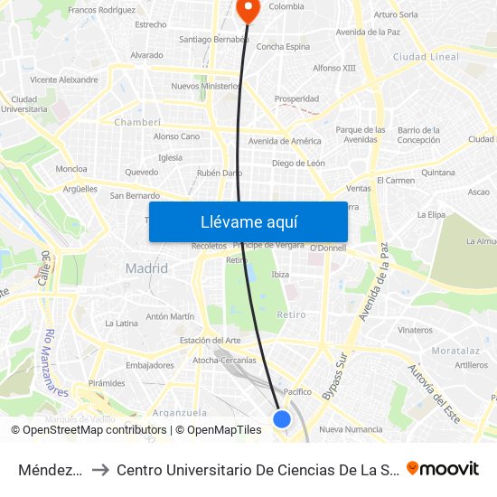 Méndez Álvaro to Centro Universitario De Ciencias De La Salud San Rafael Nebrija map