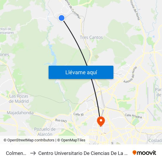 Colmenar Viejo to Centro Universitario De Ciencias De La Salud San Rafael Nebrija map