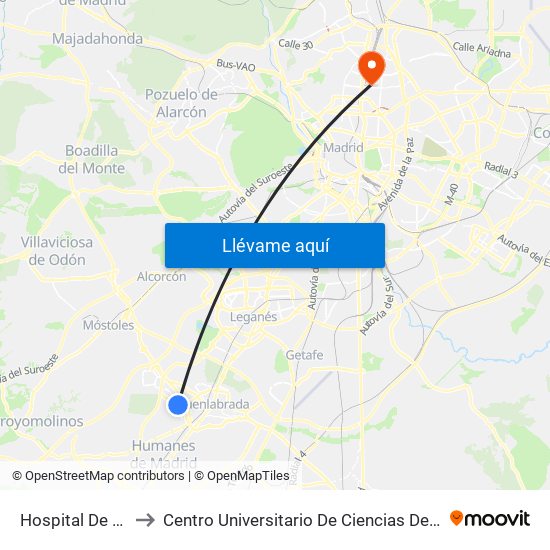 Hospital De Fuenlabrada to Centro Universitario De Ciencias De La Salud San Rafael Nebrija map