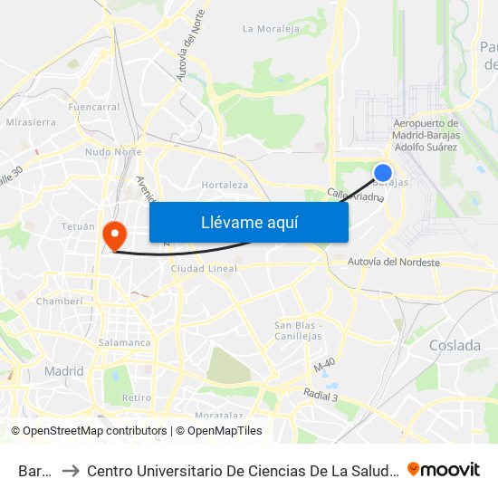 Barajas to Centro Universitario De Ciencias De La Salud San Rafael Nebrija map