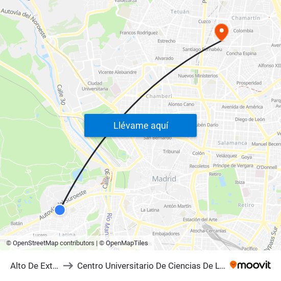 Alto De Extremadura to Centro Universitario De Ciencias De La Salud San Rafael Nebrija map