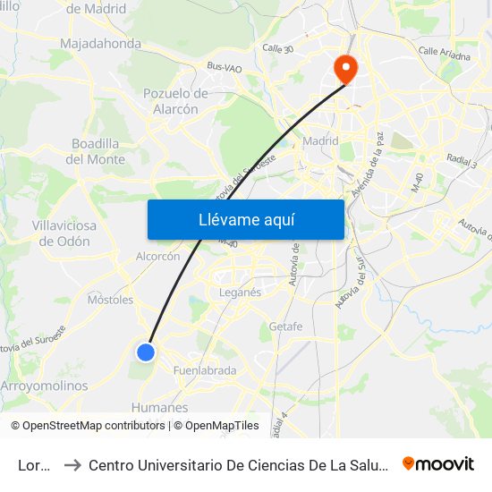 Loranca to Centro Universitario De Ciencias De La Salud San Rafael Nebrija map