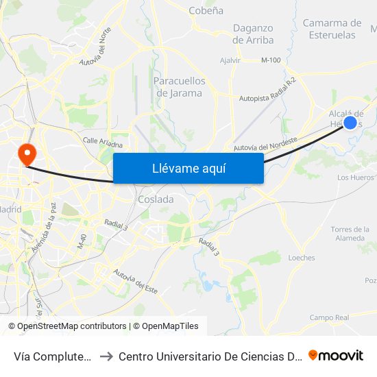Vía Complutense - Brihuega to Centro Universitario De Ciencias De La Salud San Rafael Nebrija map